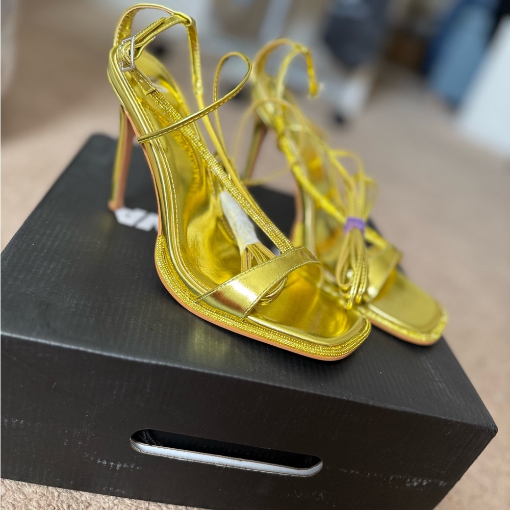 Women’s Mixx Shuz Metallic Gold Strappy High Heel Sandals